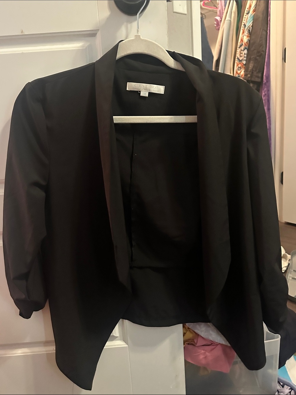 Black Open-Front Women's Blazer Jacket - Classic Draped Style